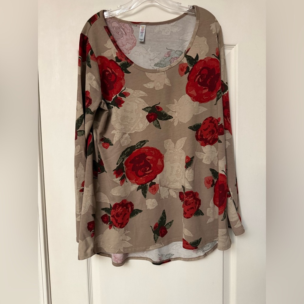 LuLaRoe Red Floral Long Sleeve Top